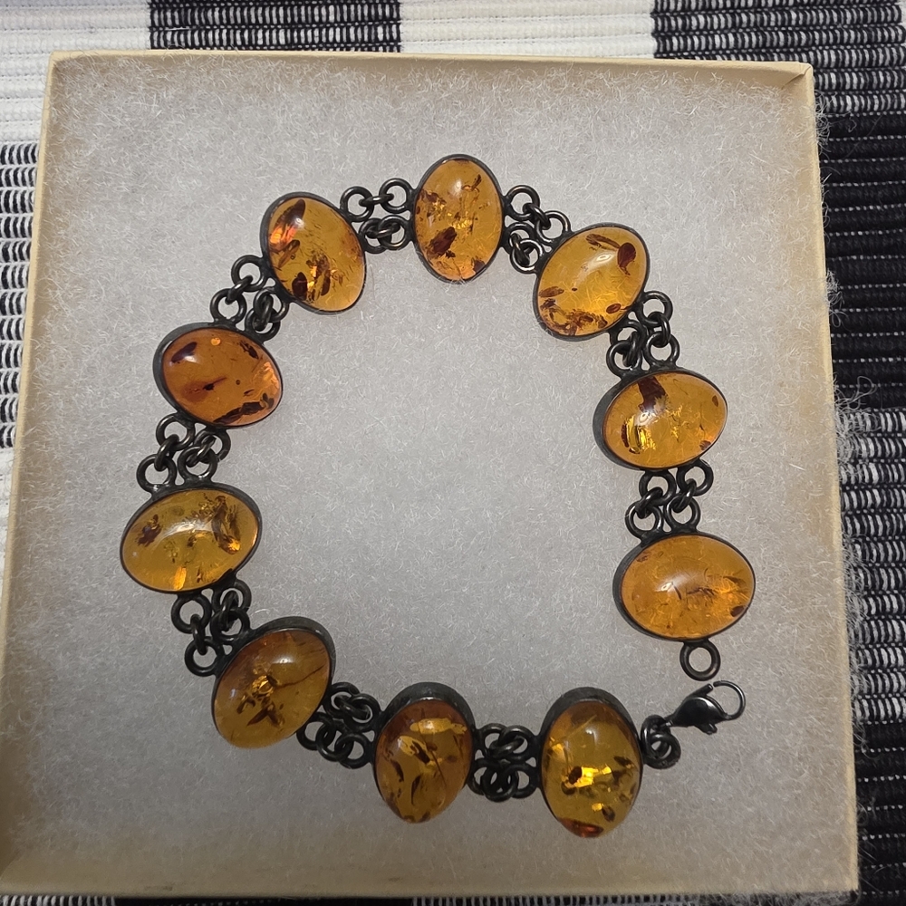 Vintage Double Link Baltic Amber 925 Bracelet